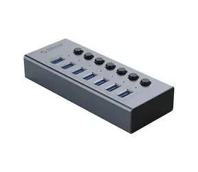 Orico BT2U3-7AB USB HUB s vypínačmi šedá / 7x USB-A 3.0 / kábel USB-A - USB-B 1m