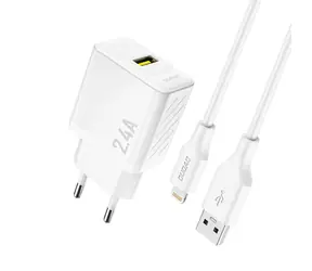Dudao A23LEU sieťová nabíjačka s káblom Lightning biela / USB-A / 12W / 5V / 2.4A