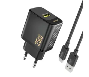 Dudao A27STEU sieťová nabíjačka s káblom čierna / USB-A / USB-C / 25W