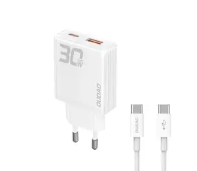 Dudao A30EUT sieťová nabíjačka s káblom biela / USB-A / USB-C / 30W