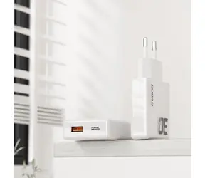 Dudao A30EUL sieťová nabíjačka s káblom Lightning biela / USB-A / USB-C / 30W 