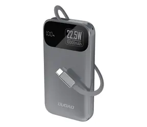 Dudao K31 10000mAh sivá / Powerbanka / so vstavaným káblom / 22.5W