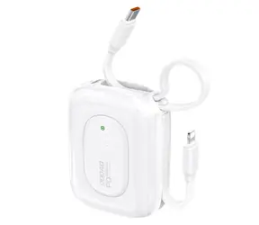Dudao K32 10000mAh biela / Powerbanka / so vstavaným káblom / USB-C / Lightning / 22.5W
