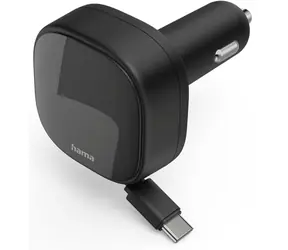 HAMA rýchla USB nabíjačka do auta čierna / 30W / 2x USB-C / navíjací kábel