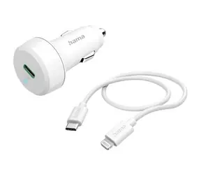 HAMA sada USB nabíjačka do auta USB-C 20W + USB-C - Lightning 1m