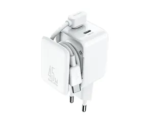 Joyroom JR-TCL05 Sieťová nabíjačka biela / 2x USB-C / 45W / s organizérom káblov
