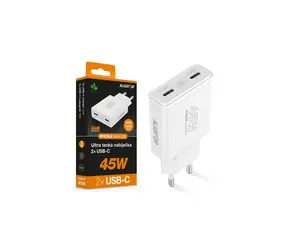 Aligator Rýchla nabíjačka slim / PD 45W / 2xUSB-C / biela