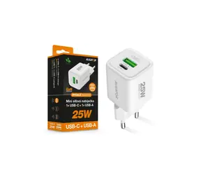 Aligator Rýchla nabíjačka Mini / PD 25W / USB + USB-C / biela