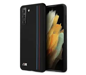BMW Silikónový zadný kryt Stripes z kolekcie M pre Samsung Galaxy S21+ čierna