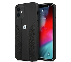 BMW Kožený Zadný kryt perforovaný pre iPhone 12 mini čierna 
