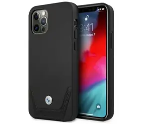 BMW Zadný kryt kožený perforovaný pre iPhone 12 Pro Max čierna