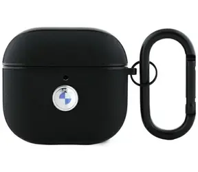 BMW Kryt pre AirPods 4 originálna koža so strieborným logom čierna