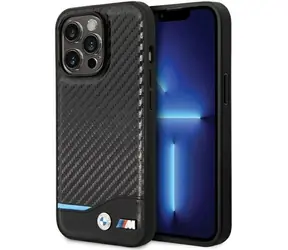 BMW Zadný kryt kožený karbónový pre iPhone 13 Pro Max čierna