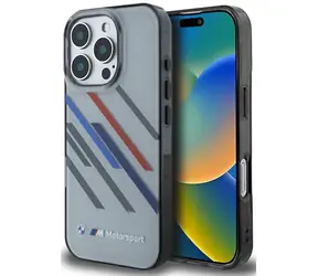 BMW Zadný kryt Motosport Random Stripes pre iPhone 16 Pre sivá
