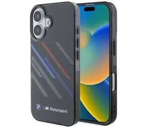 BMW Zadný kryt Motosport Random Stripes pre iPhone 16 PLUS čierna
