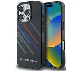BMW Zadný kryt Motosport Random Stripes pre iPhone 16 Pro čierna