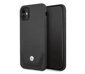 BMW Zadný kryt perforovaný kožený pre iPhone 11/XR čierna