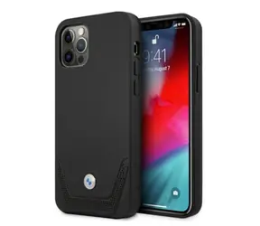BMW Zadný kryt perforovaný kožený pre iPhone 12 / 12 Pre čierna