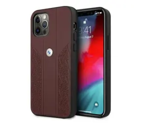 BMW Zadný kryt Curve perforovaný kožený pre iPhone 12 / 12 Pre červená