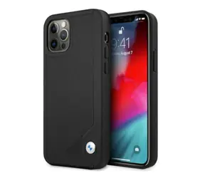 BMW Zadný kryt s reliéfnym vzorom kožený pre iPhone 12 / 12 Pre čierna