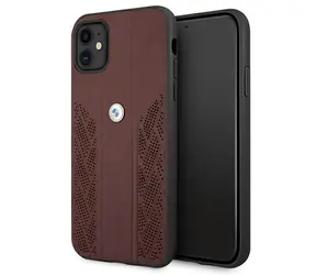 BMW Zadný kryt Curve perforovaný kožený pre iPhone 11/XR červená
