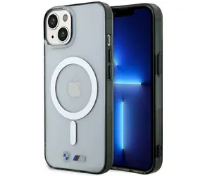 BMW Silver Ring MagSafe Zadný kryt pre iPhone 14 PLUS transparentný