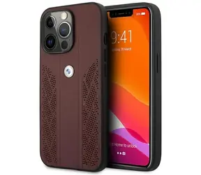BMW Zadný kryt kožený perforovaný Curve pre iPhone 13 Pro / iPhone 13 červená