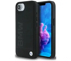 BMW Zadný kryt kožený Hot Stamp pre iPhone 16e čierna