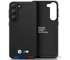 BMW Zadný kryt kožený pečiatkový Tricolor pre Samsung Galaxy A54 čierna