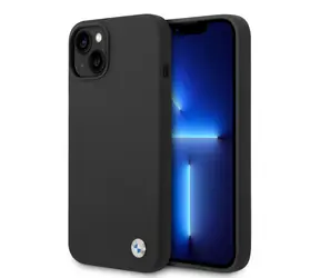 BMW Zadný kryt silikónový s kovovým logom pre iPhone 14 PLUS 6,7 čierna