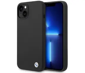 BMW Zadný kryt silikónový kovový s logom pre iPhone 14 čierna