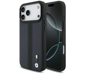 BMW Zadný kryt perforovaný s pruhom a logom MagSafe pre iPhone 17 Pro Max tmavá modrá
