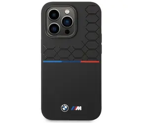 BMW Zadný kryt silikónový so vzorom pre iPhone 15 Pro čierna