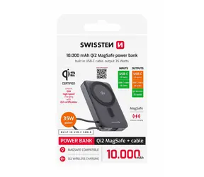 Zánovné - Swissten 22013979 MagSafe Qi2 powerbanka 10000 mAh s integrovaným USB-C káblom 15W čierna / zánovná