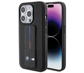 BMW Zadný kryt Grip Stand Smooth & Perforated pre iPhone 15 Pro čierna