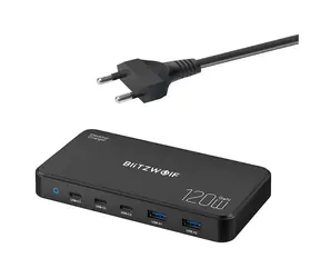 Rozbalené - BlitzWolf Sieťová nabíjacia stanica 5v1 čierna / 120W / 2xUSB-A / 3xUSB-C / rozbalené