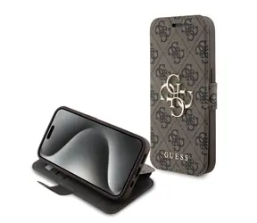 Rozbalené - Guess PU Leather 4G Metal Logo Book Puzdro pre Apple iPhone 15 Pro hnedá / rozbalené