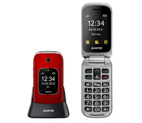 Aligator V650 Senior červeno-strieborná / SOS tlačidlo / 1.3MP / stolná nabíjačka / FM / SOS Locator