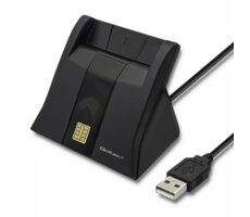 Qoltec 50643 Chytrá čítačka čipových kariet 1m čierna / USB 2.0 / USB-C 3.0 adaptér / LED Dióda