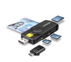 Axagon CRE-SMP2A, USB-A + USB-C PocketReader 4-slot čítačka SMART card (eObčanka) + SD/microSD/SIM