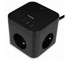 Rozbalené - Huslog Predlžovací prívod 230V 1.5m čierna / 3 zásuvky / 4X USB-A / rozbalené