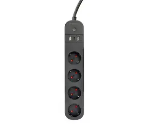 Gembird múdra predlžovačka čierna / 2x USB-A + 1x USB-C + 4X zásuvka / 1.5m
