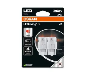 OSRAM LEDriving SL W21W 12V červená / 80lm / 2500K / 2500h / noDIM / A + / sklo mliečne / 2ks