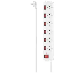 HAMA Predlžovací prívod XL a prepäťovou ochranou biela / 6 zásuviek schuko / 7 vypínačov / 1.4 m