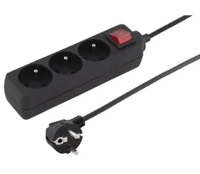 Rozbalené - PremiumCord Predlžovací prívod 230V 2m 3 zásuvky + vypínač čierna / rozbalené