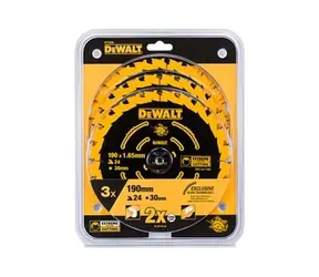 DeWalt DT10399 / Sada pílových kotúčov / Priemer 190x30 mm / Hrúbka zuba 1.65 mm / Počet zubov 24 / 3ks