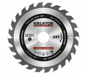 KREATOR KRT020414 / Pílový kotúč na drevo / Priemer 185 x 30 mm / Šírka rezu 2.2 mm / Počet zubov 24