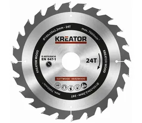 KREATOR KRT020416 / Pílový kotúč na drevo / Priemer 190 x 30 mm / Šírka rezu 2.2 mm / Počet zubov 24
