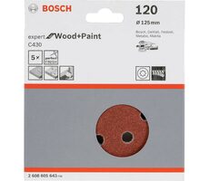 BOSCH Expert C430 2608605643 / Kotúč do excentrickej brúsky / Zrnitosť 120 / 125mm / 8 otvorov / suchý zips / 5ks