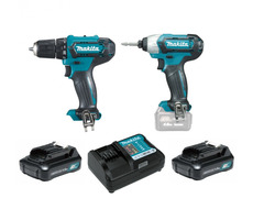 Makita CLX224X / Sada Aku náradia: Skrutkovač DF333 + rázový uťahovač TD110 + DC10WD + 2x Aku 12|1.5Ah